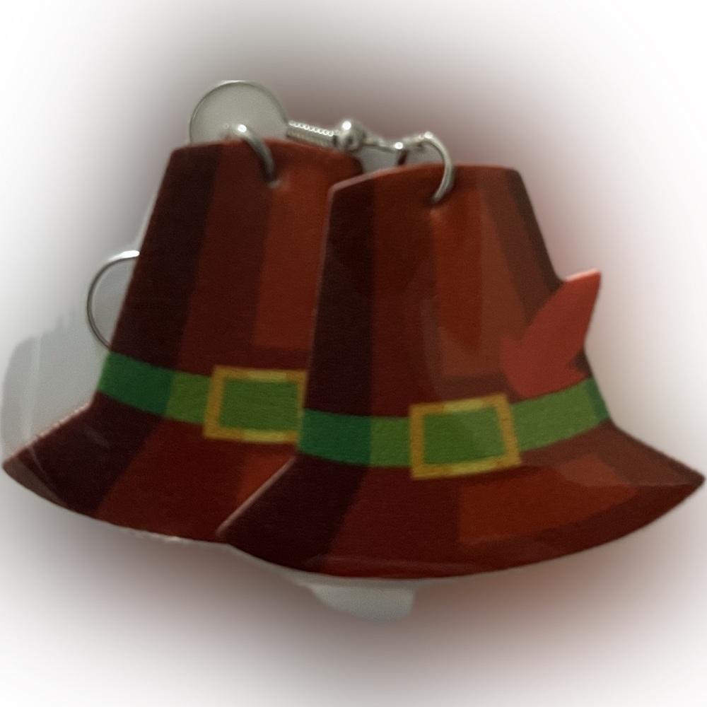 Brown and Green Hat Earrings - NWOT
